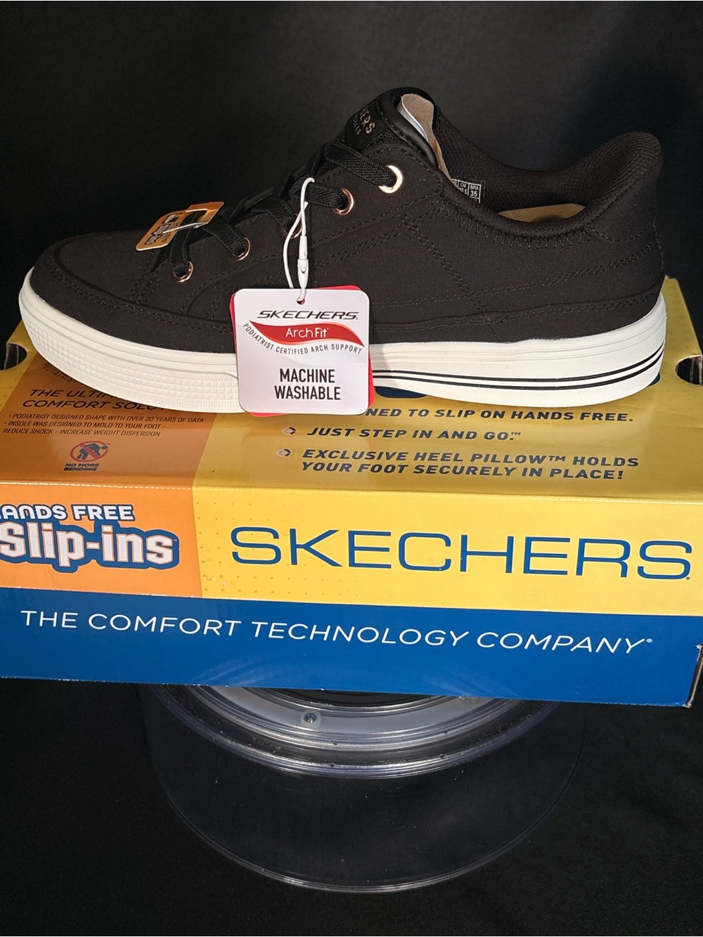 Skechers Men's Black Canvas Arch Fit Low-Top Sneaker with White Sole